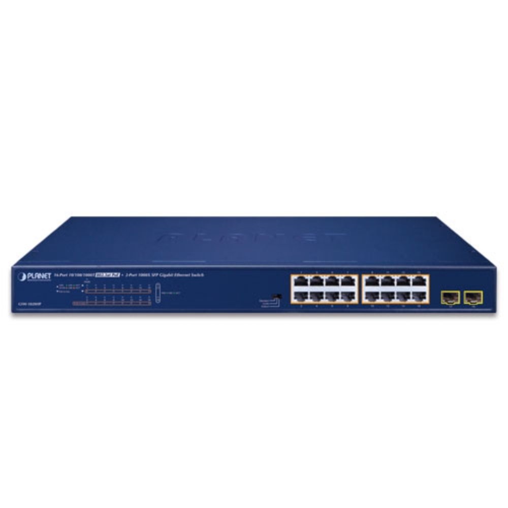 Planet GSW-1820HP 16-Port 10/100/1000T 802.3at PoE + 2-Port 1000X SFP Gigabit Ethernet Switch